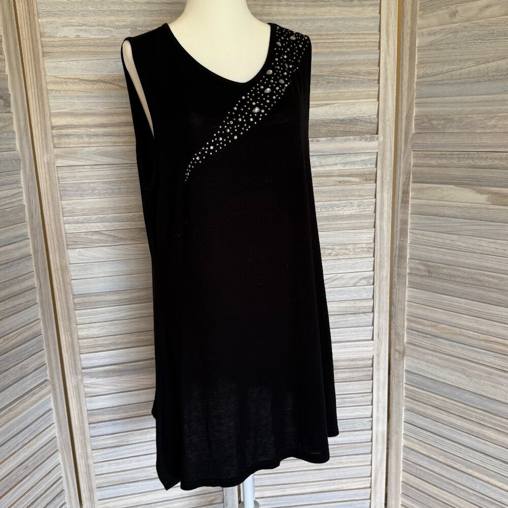 Belldini | Black Sleeveless Knit Tunic Top | Jewel Embellished | Size 1X